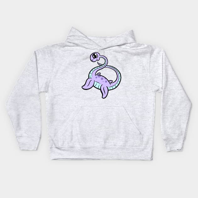 Cute plesiosaurus diplodocus dinosaur cartoon character Kids Hoodie by Squeeb Creative